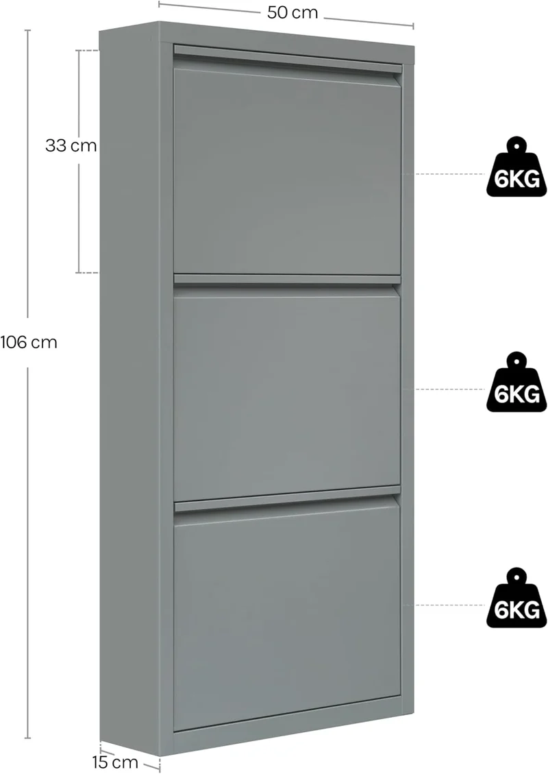 WOLTU Schuhschrank, mit 3 Klappen, Schuhregal, Schuhkipper, für 9 Paar Schuhe, aus Metall, für Flur