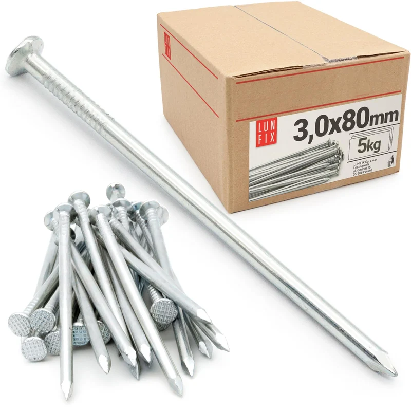 Stahlnägel 3,0 x 80 mm - 5kg (ca. 1150 stk.) – verzinkt, mit Senkkopf, 80mm lang (3.1"), Drahtstifte
