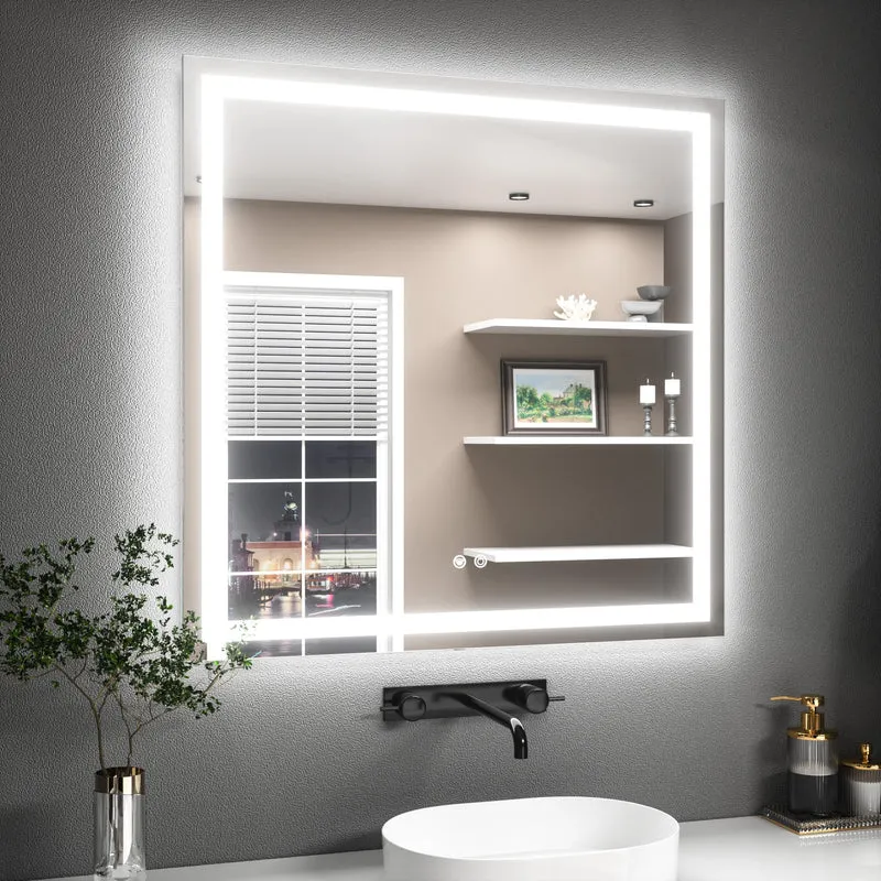 TETOTE Badspiegel mit Beleuchtung 90x90cm, Badezimmerspiegel Beleuchtet Beschlagfrei Badezimmer Wand