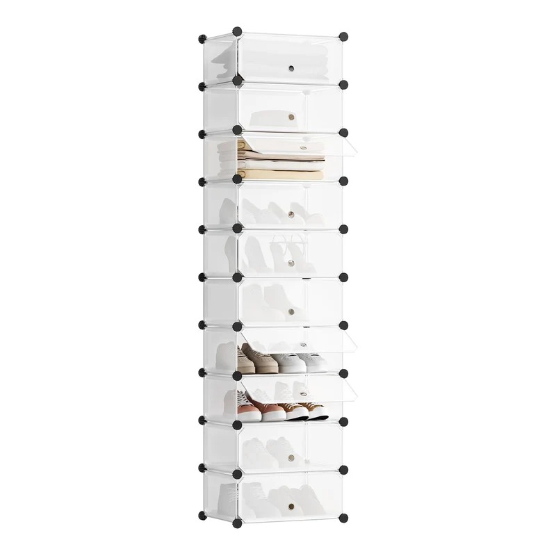 WOLTU Schuhboxen 10 Fächer stapelbar DIY Schuhschrank Weiss 47 x 35 x 170 cm Weiss, 47 x 35 x 170 cm