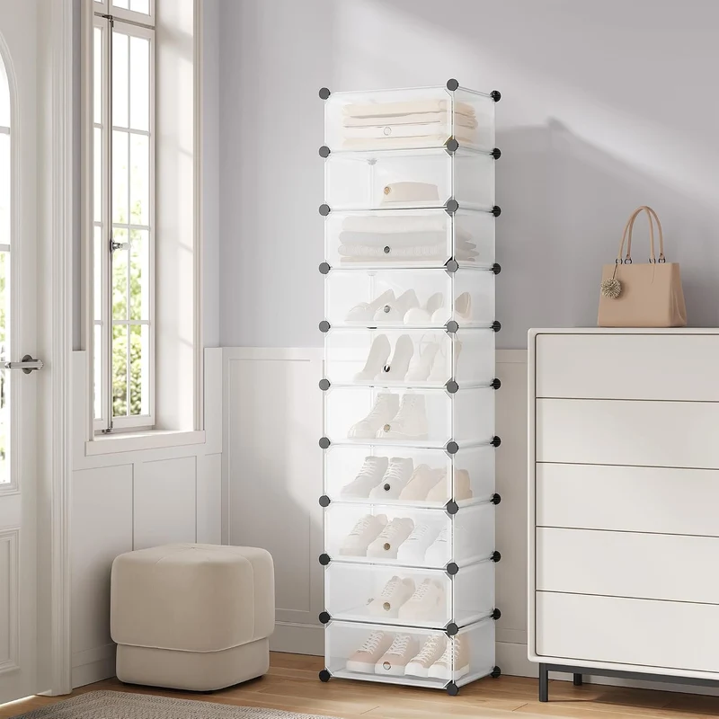 WOLTU Schuhboxen 10 Fächer stapelbar DIY Schuhschrank Weiss 47 x 35 x 170 cm Weiss, 47 x 35 x 170 cm