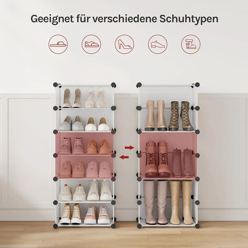 WOLTU Schuhboxen 10 Fächer stapelbar DIY Schuhschrank Weiss 47 x 35 x 170 cm Weiss, 47 x 35 x 170 cm