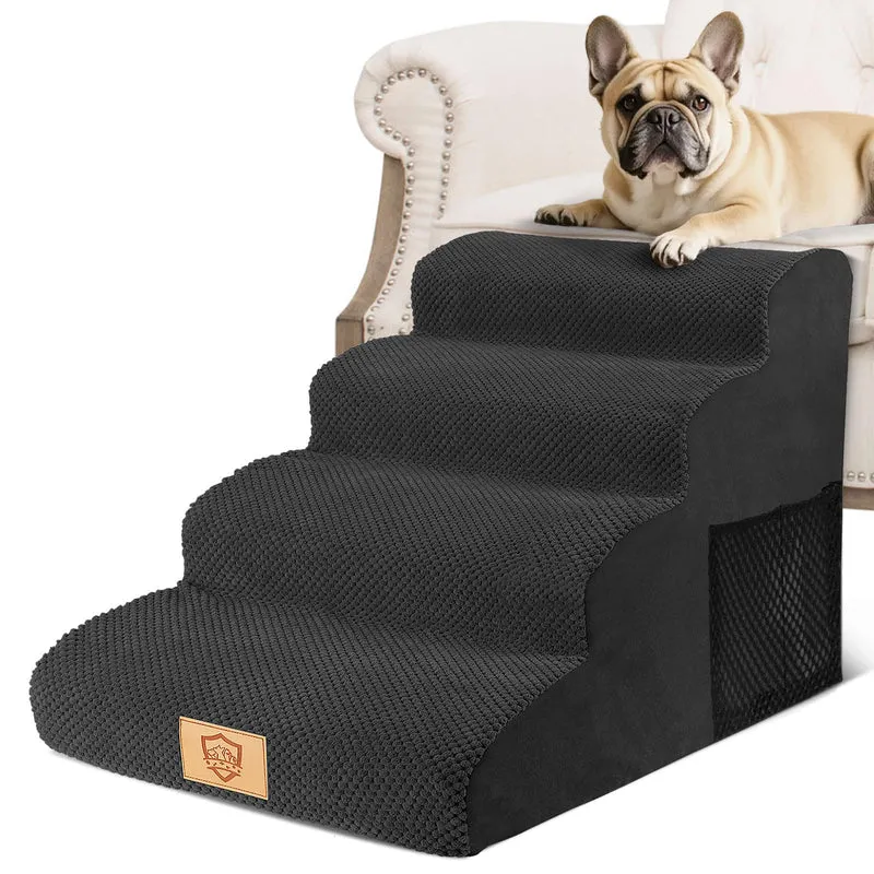 Hundetreppe für Kleine Hunde, 4 Stufen Haustiertreppe mit Abnehmbarem, Hochdichtem Schwamm Hunderamp