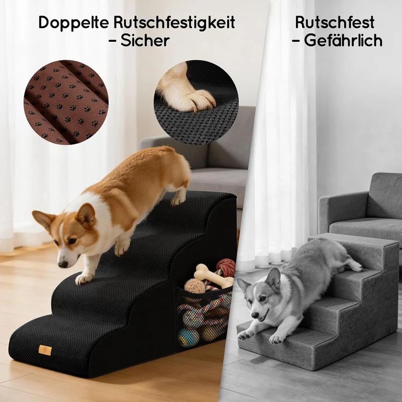 Hundetreppe für Kleine Hunde, 4 Stufen Haustiertreppe mit Abnehmbarem, Hochdichtem Schwamm Hunderamp