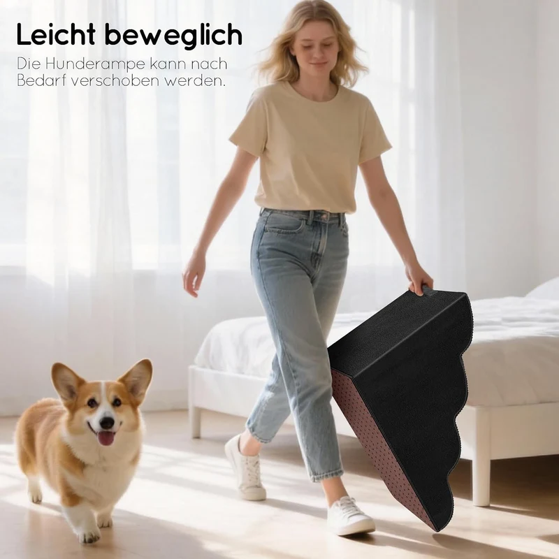 Hundetreppe für Kleine Hunde, 4 Stufen Haustiertreppe mit Abnehmbarem, Hochdichtem Schwamm Hunderamp