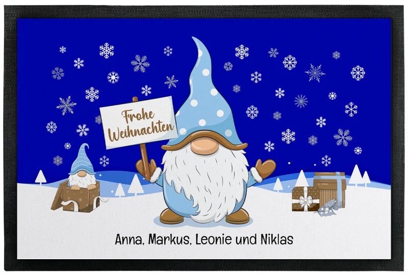 True Statements Weihnachts-Fussmatte personalisiert mit Wunschtext „Frohe Weihnachten“ - mit Gold-Wi