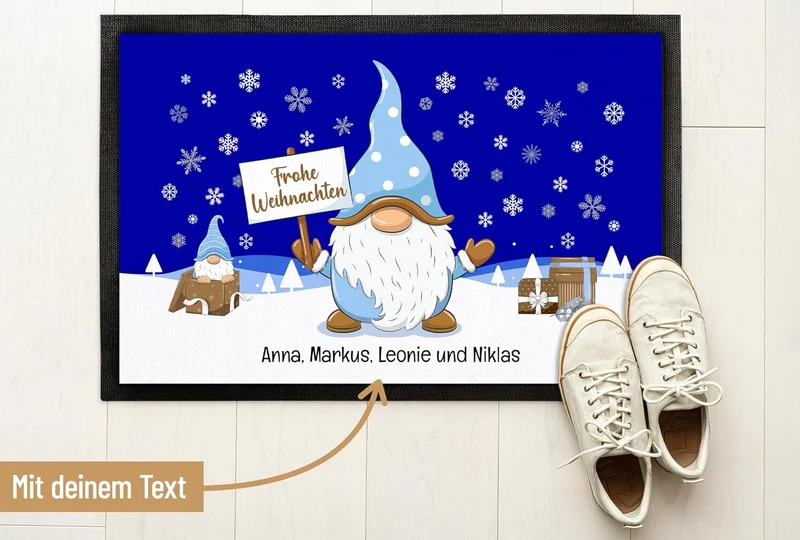 True Statements Weihnachts-Fussmatte personalisiert mit Wunschtext „Frohe Weihnachten“ - mit Gold-Wi