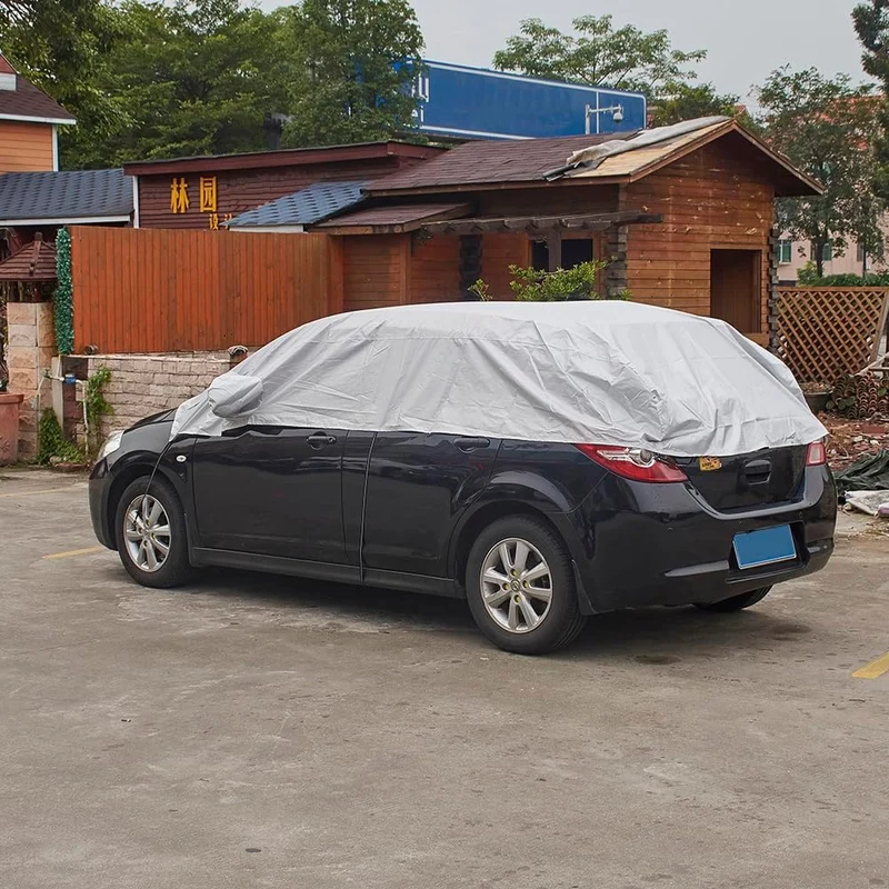 Blueshyhall Halbe Autoabdeckung Wasserdicht für Kleinwagen und Kompakt SUV, Autoabdeckung Winter Fro