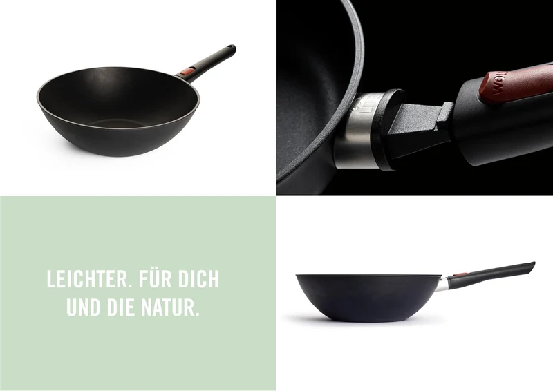 Woll Eco Lite QXR Wok- und Rührpfanne - Induktiv - Ø 30 cm, 10 cm hoch, mit abnehmbarem Stiel - Geei