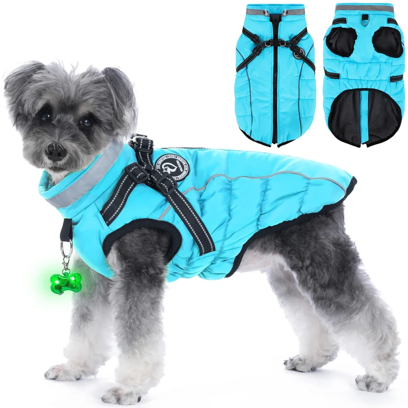 Hundemantel Winter, Hundemantel Wasserdicht, Warme Hundejacke mit Geschirr, Reflektierende Streifen,