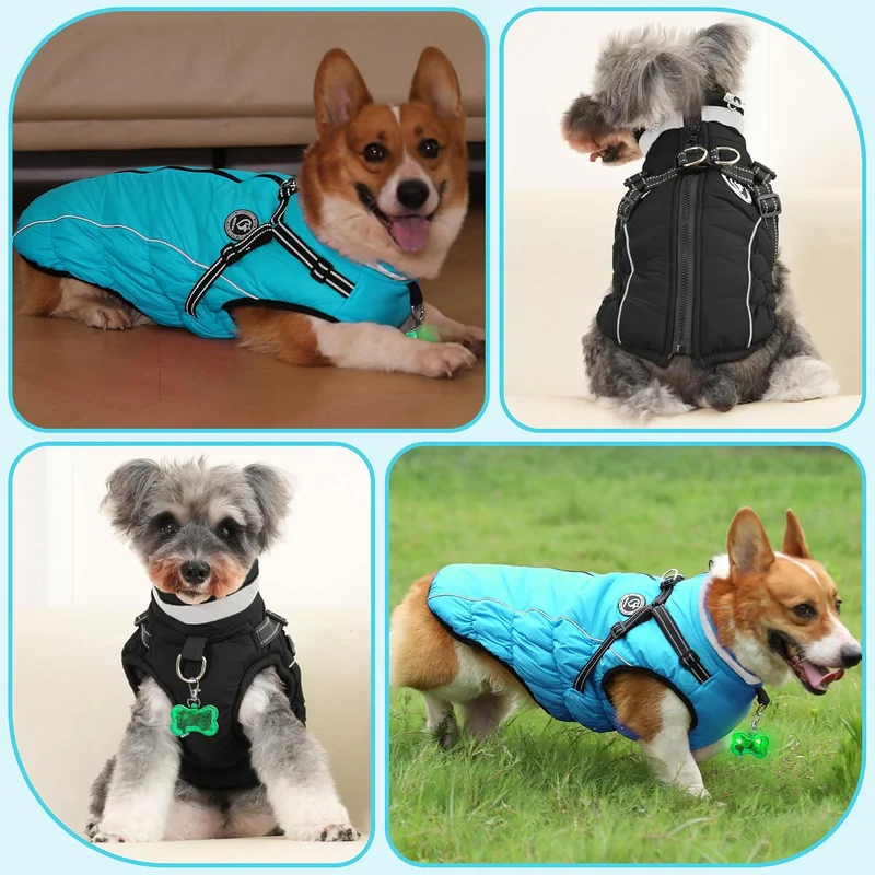 Hundemantel Winter, Hundemantel Wasserdicht, Warme Hundejacke mit Geschirr, Reflektierende Streifen,