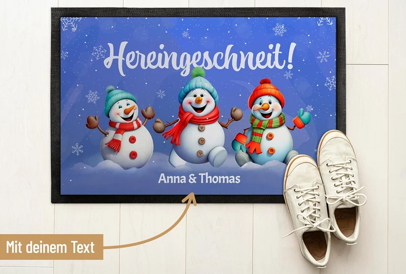 True Statements Weihnachtsdeko Fussmatte 50x35 cm „Hereingeschneit“ personalisiert mit Wunschtext -