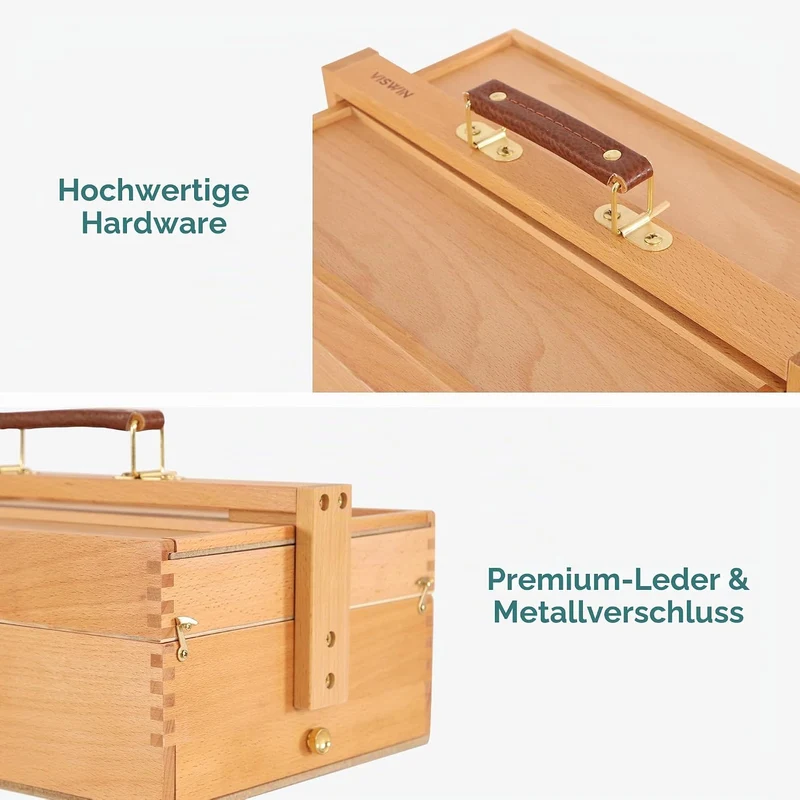VISWIN Multifunktionale Tragbare Künstler-Aufbewahrungsbox aus Massivem Buchenholz mit Schublade, Dr