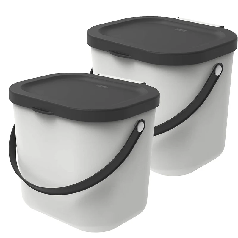Rotho Albula 2er-Set Biomülleimer 6l mit Deckel und Henkel für die Küche, Kunststoff (PP) BPA-frei,