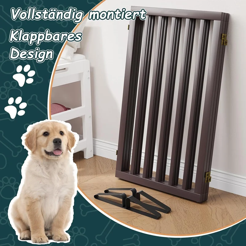 Semiocthome Absperrgitter für Hunde, 3-Panel Hundegitter, ausgestattet mit 2 Metallstützen, 82 cm ho