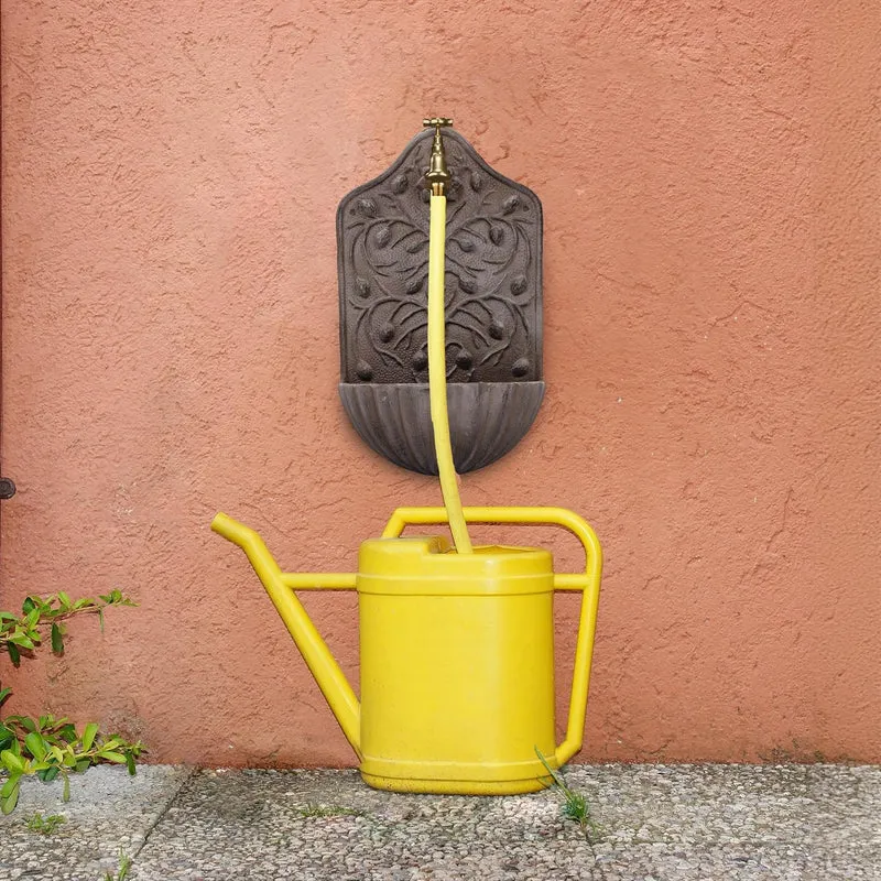 Relaxdays Wandbrunnen, mit Wasserhahn, Waschbecken Garten, Gusseisen, HxBxT: 40 x 24 x 15 cm, antike