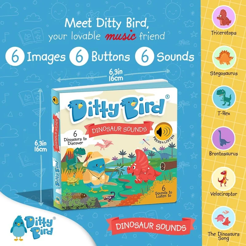 DITTY BIRD Dinosaur Sounds: Interaktives Soundbuch. Dinosaurier auf Englisch zum Lernen, Dinosaur So