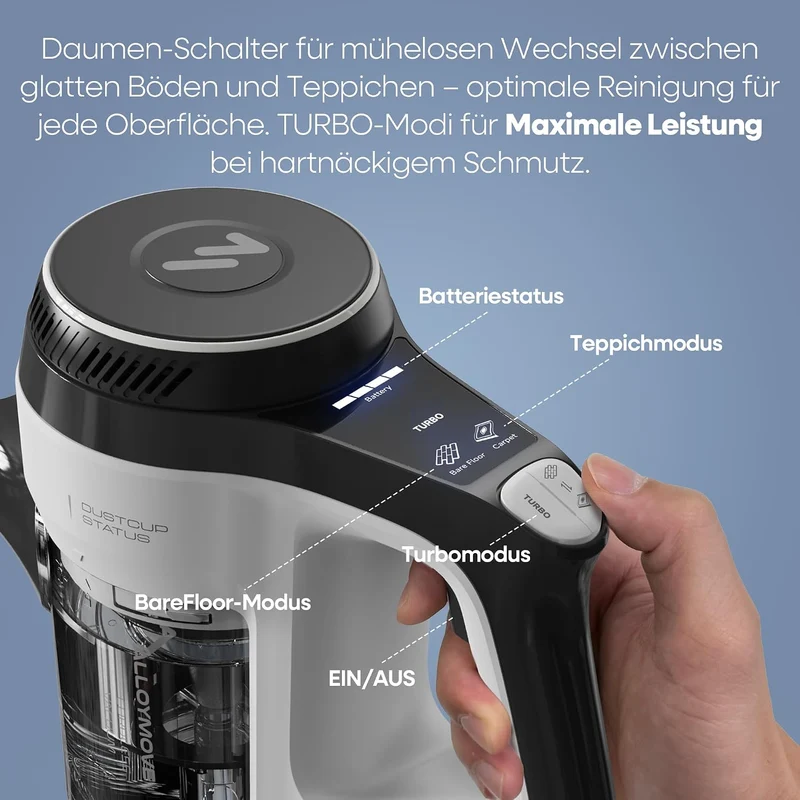 AlloyMove Akku Staubsauger 48000Pa/550W/65Min, 1.5L Staubsauger Kabellos mit Anti-Tangle-Bürste und