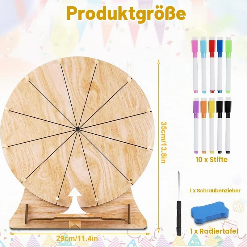 Glücksrad zum Drehen, TGKYK 30cm Gluecksrad Gluecksrad mit Radiergummi Markierstift und Schraubendre