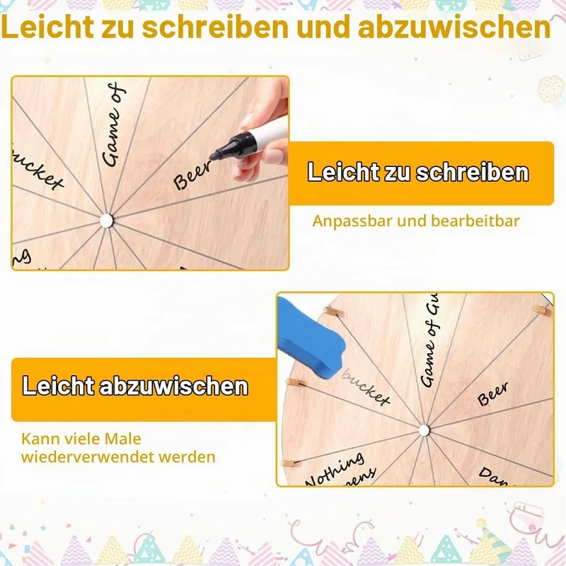 Glücksrad zum Drehen, TGKYK 30cm Gluecksrad Gluecksrad mit Radiergummi Markierstift und Schraubendre