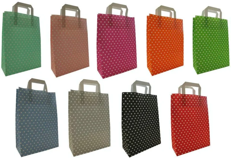 Papiertragetaschen mit Flachhenkel Punkte PINK (32 + 12 x 40 cm, 200 Stück) 32 + 12 x 40 cm 200 Stüc