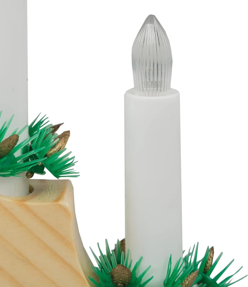Idena 8582088 - LED Adventsleuchter mit 7 LED Kerzenlichtern in Warmweiss, Schwibbogen aus naturfarb