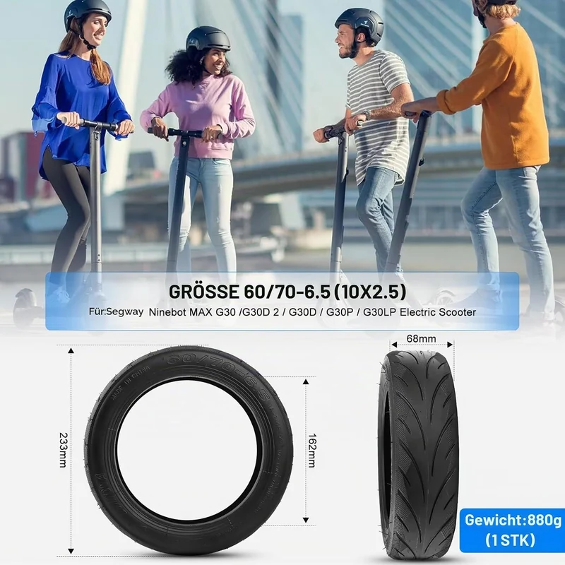 60/70-6.5 Tubeless Reifen für Ninebot Max G30 Serie, 10x2.5 Selbstreparierende Vakuum Mit Durchstoss