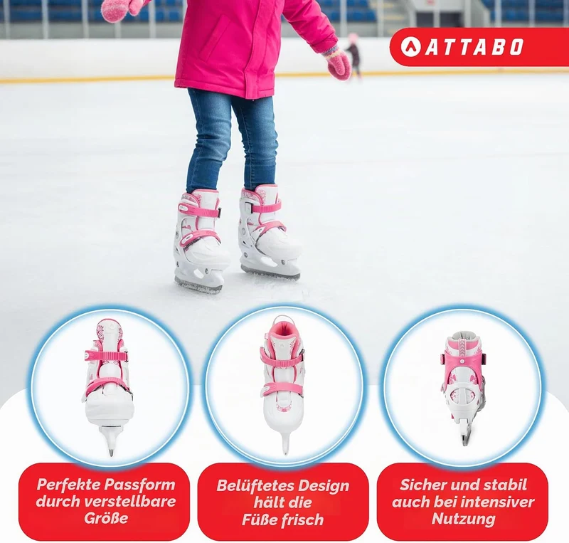 ATTABO KOA Kinder verstellbare Schlittschuhe | Freizeit Eislaufschuhe | PVC & PP Hartschale | Edelst