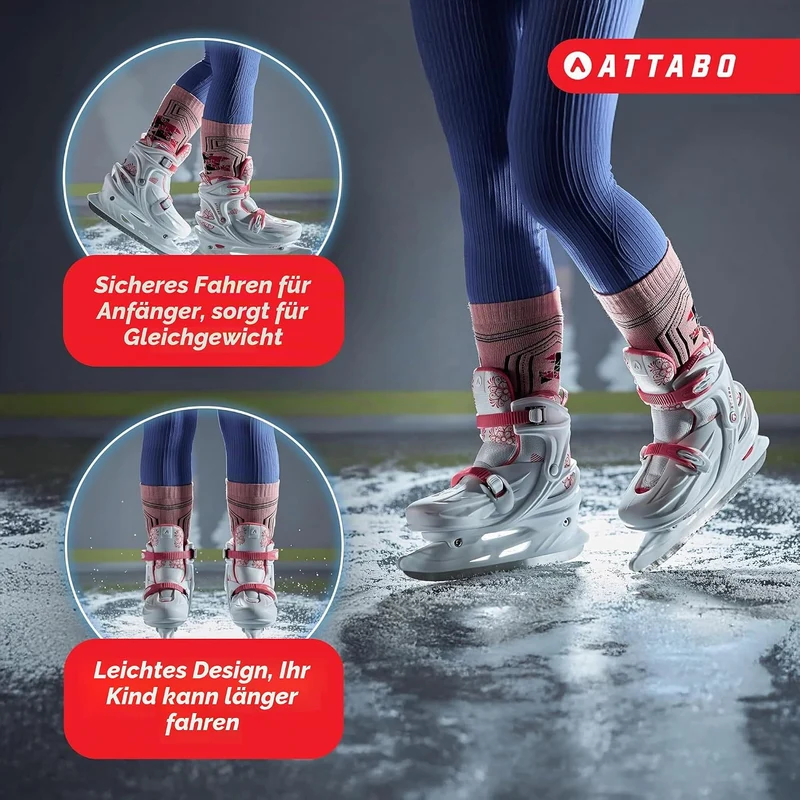 ATTABO KOA Kinder verstellbare Schlittschuhe | Freizeit Eislaufschuhe | PVC & PP Hartschale | Edelst