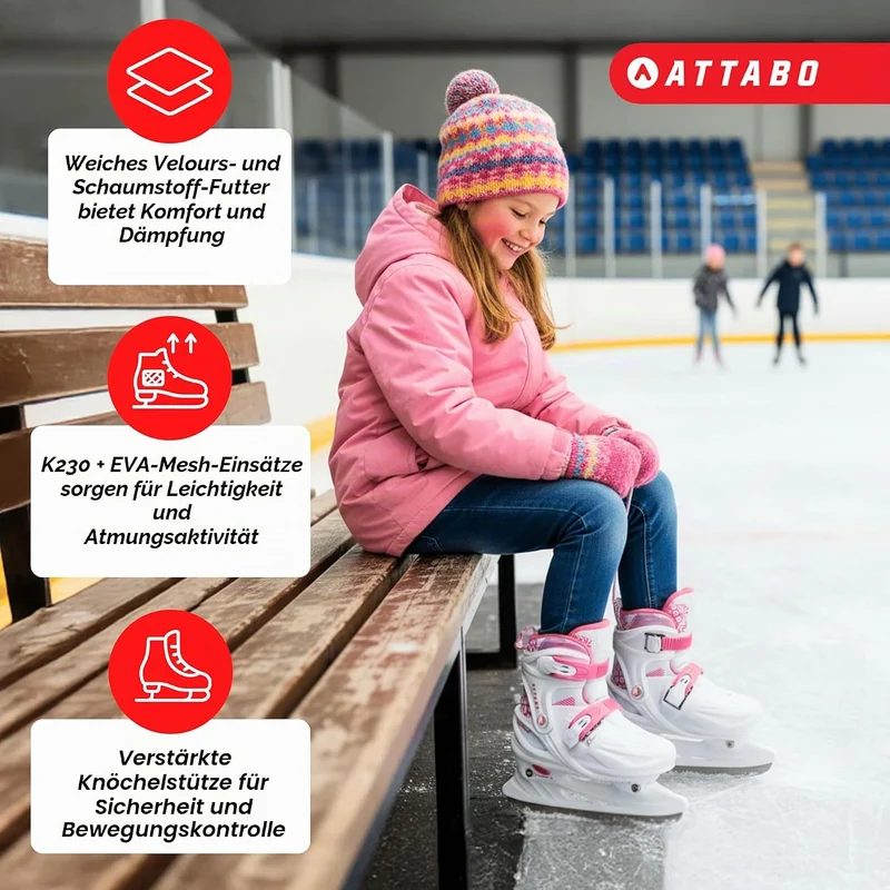 ATTABO KOA Kinder verstellbare Schlittschuhe | Freizeit Eislaufschuhe | PVC & PP Hartschale | Edelst