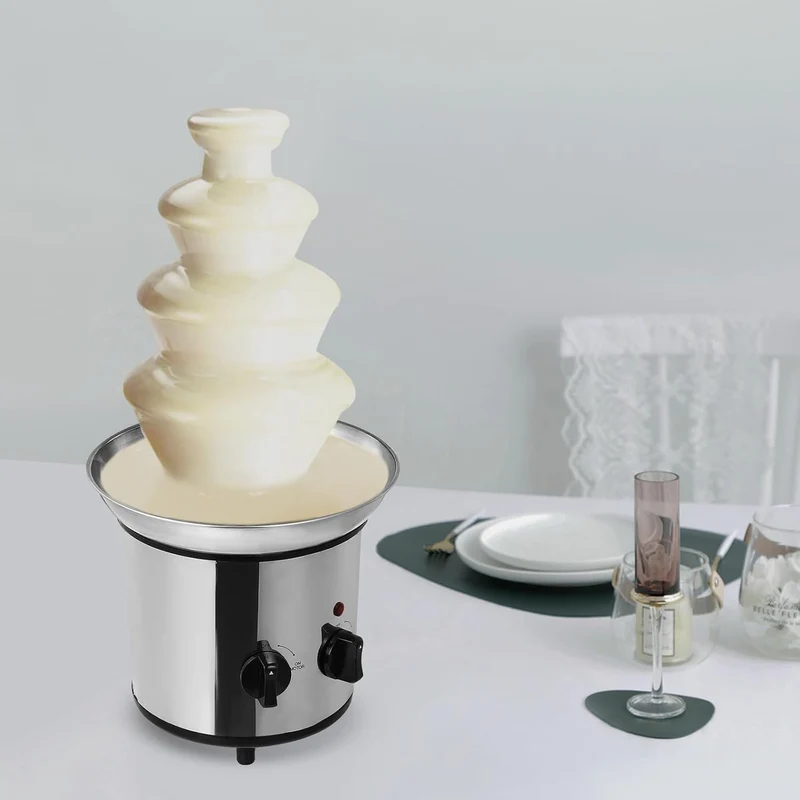 Schokoladenbrunnen 4 Etagen Schokobrunnen Schokofondue,Edelstahl Fliessfunktion Schokoladenfondue-Br