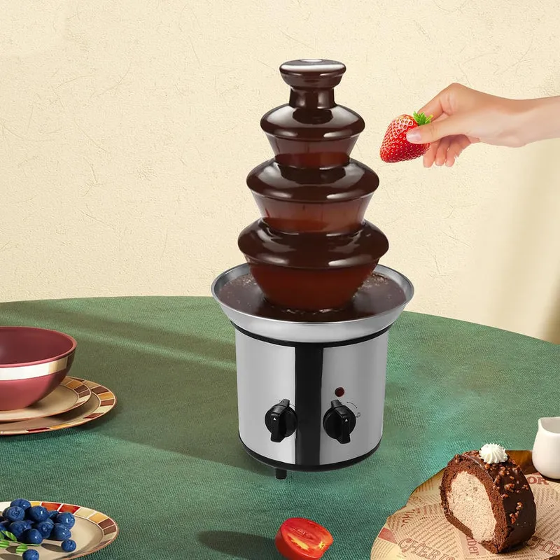 Schokoladenbrunnen 4 Etagen Schokobrunnen Schokofondue,Edelstahl Fliessfunktion Schokoladenfondue-Br