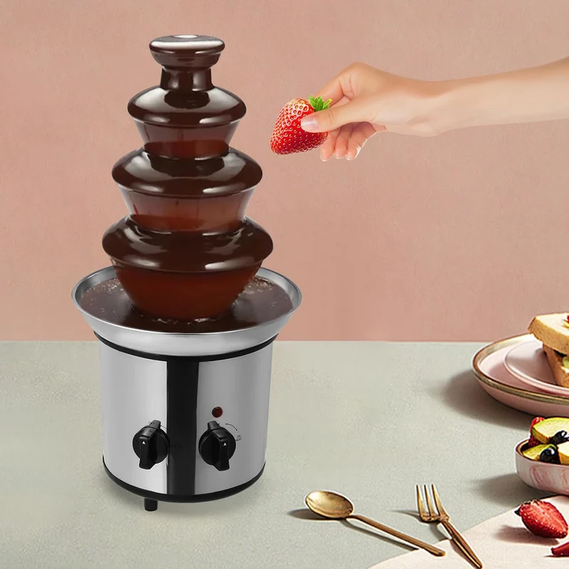 Schokoladenbrunnen 4 Etagen Schokobrunnen Schokofondue,Edelstahl Fliessfunktion Schokoladenfondue-Br