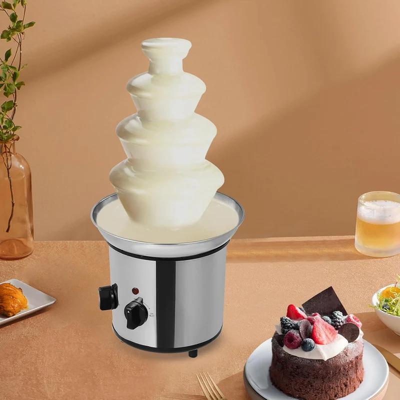Schokoladenbrunnen 4 Etagen Schokobrunnen Schokofondue,Edelstahl Fliessfunktion Schokoladenfondue-Br
