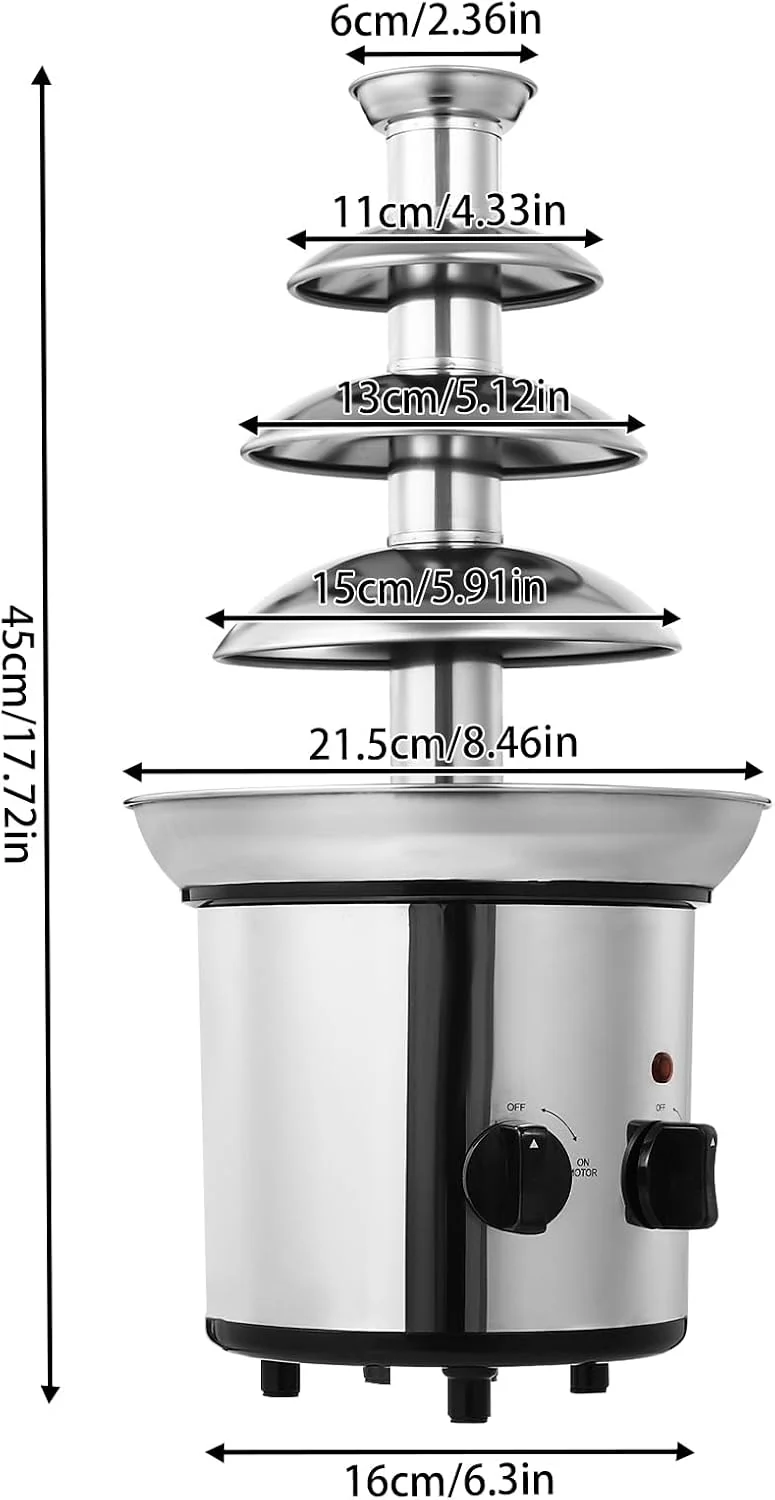 Schokoladenbrunnen 4 Etagen Schokobrunnen Schokofondue,Edelstahl Fliessfunktion Schokoladenfondue-Br