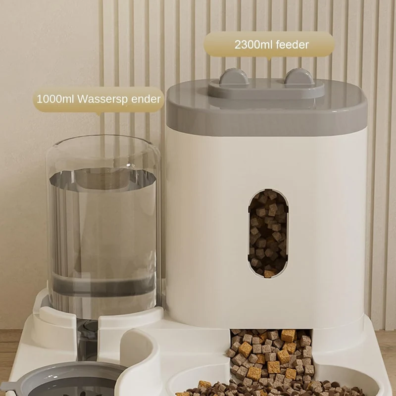 Futterautomat Katze, Tragbarer Katzenfutter Automat Mit 2300 Ml Und Wasserspender Mit 1000 Ml, Leich