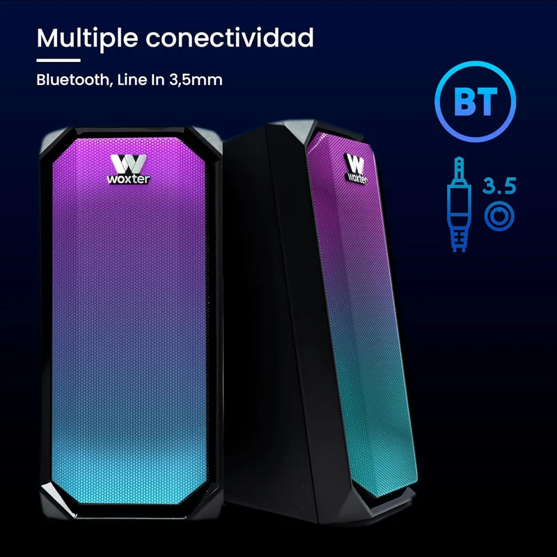 Woxter Big Bass 97 BT PC-Lautsprecher, 3,5-mm-Buchse, Bluetooth, kompakt, LEDs, Beleuchtungsmodi, St