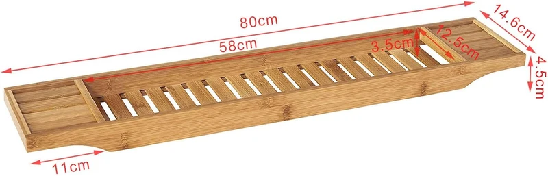SoBuy Badewannenablage Bambus 80cm Badewannentablett Holz Wannenbrücke Extra Lang & Lackiert für Gro