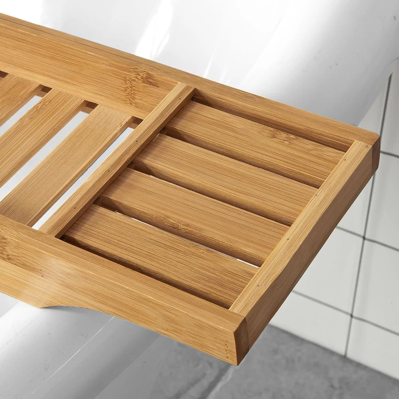 SoBuy Badewannenablage Bambus 80cm Badewannentablett Holz Wannenbrücke Extra Lang & Lackiert für Gro