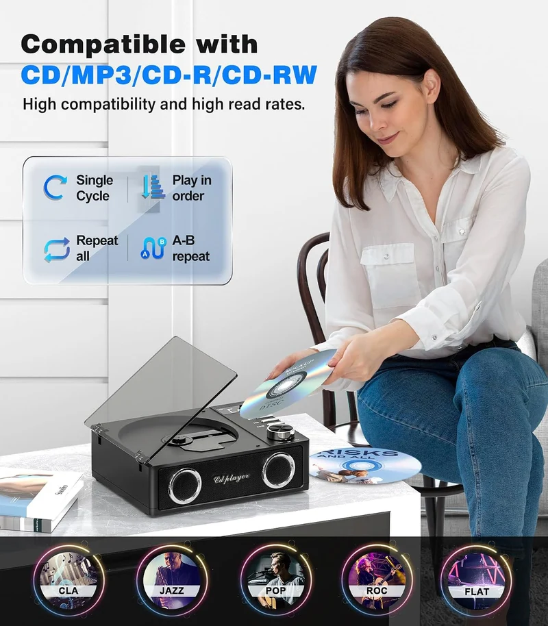 Greadio CD Player Tragbar mit Bluetooth 5.3, 4000mAh Wiederaufladbarer CD-Player mit Fernbedienung,