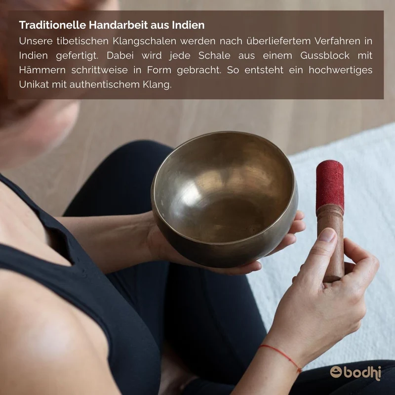 Bodhi Tibetische Klangschale Ø 13 cm | Handgefertigtes Klangschalen Set inkl. Kissen & Klöppel | Sin