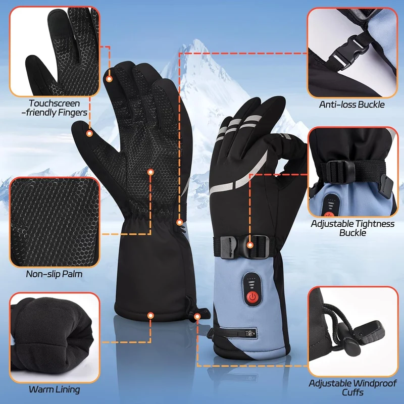 Beheizbare Handschuhe Damen Herren 7.4V 6400mAh Wiederaufladbar Beheizte Handschuhe 3 Heizstufen was