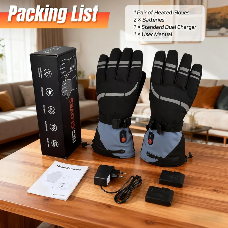 Beheizbare Handschuhe Damen Herren 7.4V 6400mAh Wiederaufladbar Beheizte Handschuhe 3 Heizstufen was
