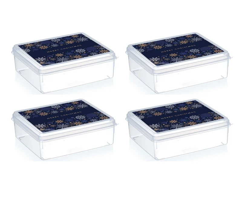 MiraHome Keksdosen 4er Set transparent mit Blue Christmas-Design 2,5L – Rechteckige Plätzchendosen –