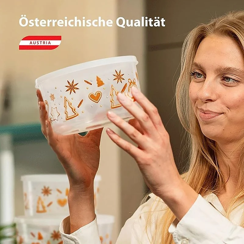 MiraHome Keksdosen 4er Set transparent mit Blue Christmas-Design 2,5L – Rechteckige Plätzchendosen –