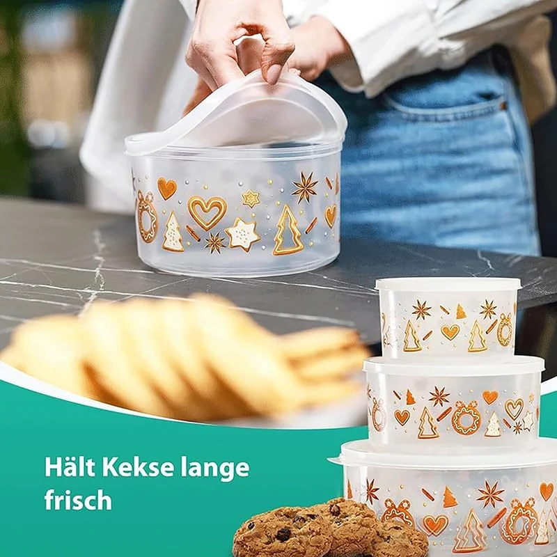MiraHome Keksdosen 4er Set transparent mit Blue Christmas-Design 2,5L – Rechteckige Plätzchendosen –