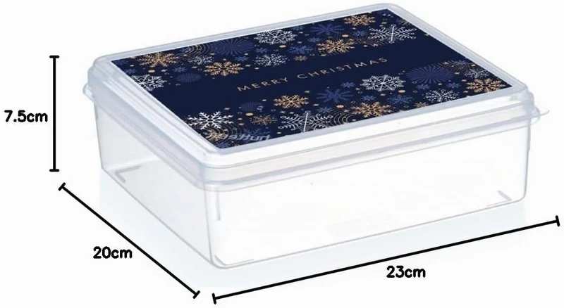 MiraHome Keksdosen 4er Set transparent mit Blue Christmas-Design 2,5L – Rechteckige Plätzchendosen –