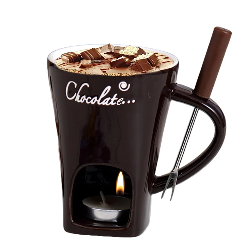 Schokoladen Fondue Becher Sets,Mit Gabel Kerze, Keramische Fondue Kaffee Wärmer Tasse Für Sauce Süss