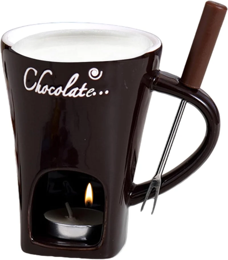 Schokoladen Fondue Becher Sets,Mit Gabel Kerze, Keramische Fondue Kaffee Wärmer Tasse Für Sauce Süss