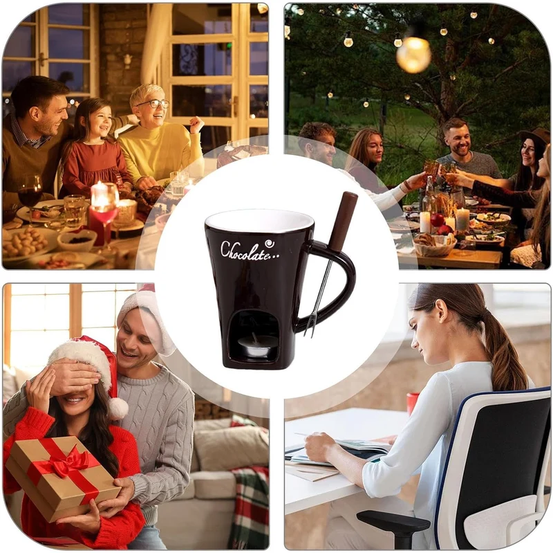 Schokoladen Fondue Becher Sets,Mit Gabel Kerze, Keramische Fondue Kaffee Wärmer Tasse Für Sauce Süss